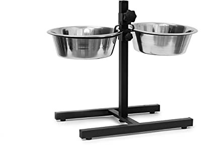 1 Set Comederos Perros, Cuencos Elevados 2,2 l, Altura Regulable, Acero Inoxidable, Antideslizantes, 42x53x26cm, Plata