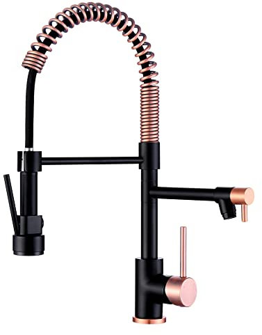 Avola Classical Kitchen Faucet with Copper and Black Finish, Pull Down Sprayer