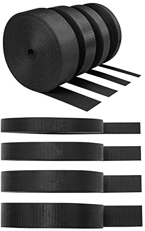 HUAZIZ 4 rollen Schwarz Nylon Schwere Gurtband, 10 Meter/rollen Gurtband, 1 menge verschiedene Breiten (10/15/20/25mm), für Heimwerker, Gepäckgurt, Haustierhalsband, Rucksack