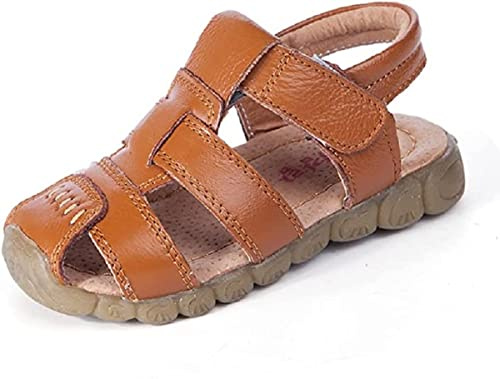 BWGHBH Sandales d'été pour enfants- Chaussures en cuir, bout fermé, fermeture scratch - Jaune - Taille 23