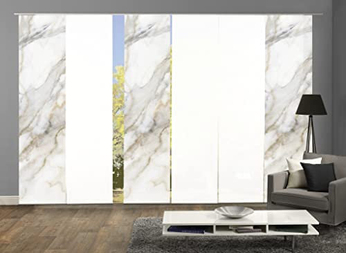 HOME WOHNIDEEN 84674 Schiebegardine SUMANI, Digitaldurck Dekostoff Seidenoptik 245x60, Farbe:Natur, Größe:245 x 60 cm, Anzahl:6er Set (3X Bedruckt, 3X Uni)