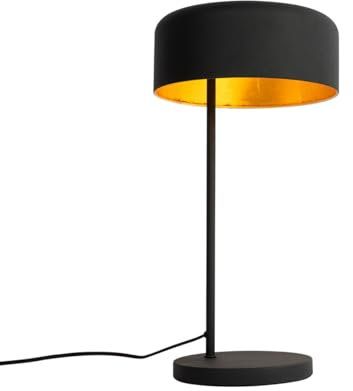 Qazqa - Retro Retro-Tischlampe schwarz mit Gold I Messingenem Innenleben – Jinte I Wohnzimmer I Schlafzimmer - Stahl Rund - LED geeignet E27