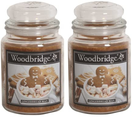 Woodbridge Große Duftkerze im Glas mit Deckel | 2er Duftkerzen Set Gingerbread Man | Duftkerze Weihnachten | Kerzen lange Brenndauer | Raumduft für Zuhause | Kerze 2 Docht