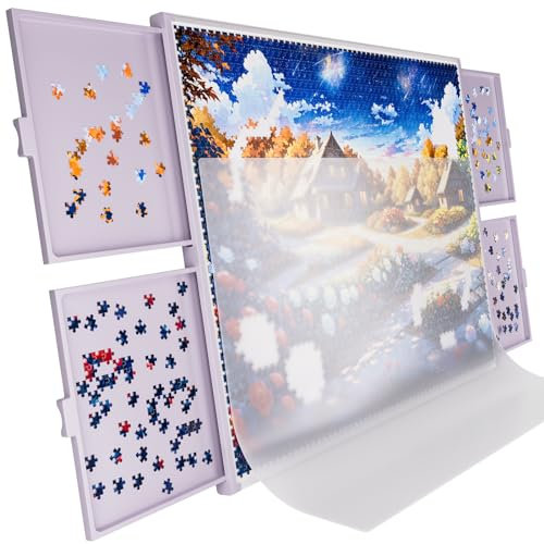 Nicpro 1500PCS Non-Wood Jigsaw Puzzle Board for Adults, Large Size 35 x 26 Inches Work Size Puzzle Table with Drawers and Cover Mat, Lightweight Puzzle Tray for Puzzle Storage