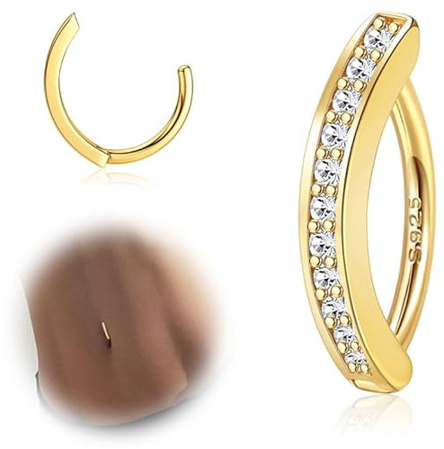 ORAZIO 14G Clicker Bauchnabel Ringe für Frauen 925 Sterling Silber Bauchnabelpiercing Silber/Gold Reverse Curved Navel Barbell Körperschmuck 10MM/12MM 7
