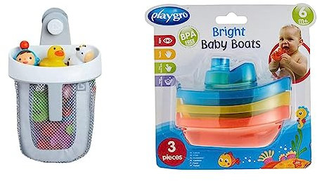 Munchkin Aufbewahrungskorb für Baby-Badespielzeug, Badewannen-Organizer mit abnehmbarer Wandhalterung für das Bad, Saugnapf und Griff, 2 Stück, Kunststoff, Texturiert