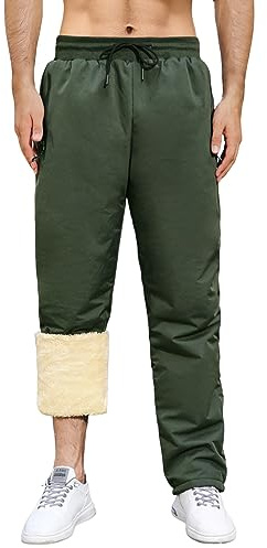 Yuson Girl Jogginghose Herren Winter Fleece Gefüttert Trainingshose Herren Wasserdicht Gefüttert Outdoorhose Lange Winddichte Sporthose Warme Sherpa Freizeithose mit Kordelzug,Taschen(Armee Grün, L)