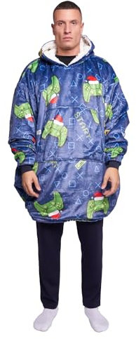 GC GAVENO CAVAILIA Xmas Gamer Navy Fleece Hoodie Blanket, Stitch Fluffy Christmas Hoodie Blanket Women, Oversized Hoodie Blanket Snuddie Adults