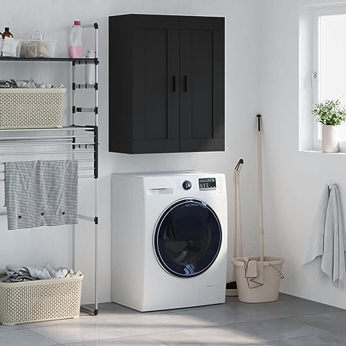 Hovothy Wandschrank 69,5x34x90 cm Badmöbel Hängeschränke Holzwerkstoff Badhänge Schrank Küchenschrank Hängend Schrankaufsatz Schlafzimmer Schwarz