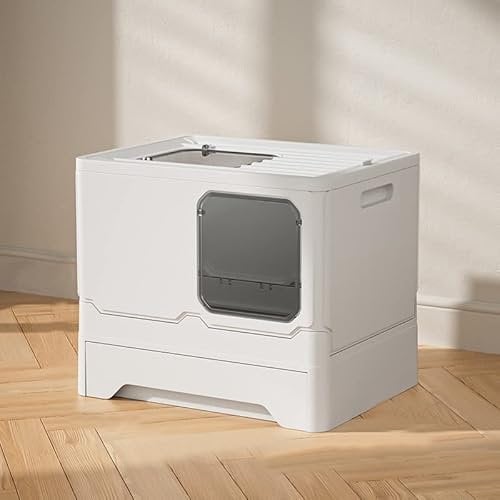 OHMG Katzenklo, Katzentoilette mit Deckel, Katzenklo inklusive Schaufel, ausziehbares Tablett, 2 Öffnungen, auslaufsicherer Boden