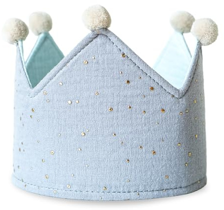 Papierdrachen Musselin Geburtstagskrone mit Bedruckung | Dekorative Krone aus Musselinstoff für Baby & Kindergeburtstage | Party Deko Hut für Jungen & Mädchen