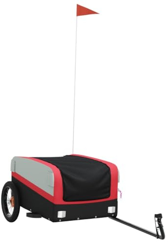 vidaXL Lastenanhänger für Fahrrad, Fahrradanhänger mit Deichsel Flagge, Transportanhänger Maximale Belastbarkeit 30 kg, Anhänger Fahrradwagen, Schwarz Rot Eisen