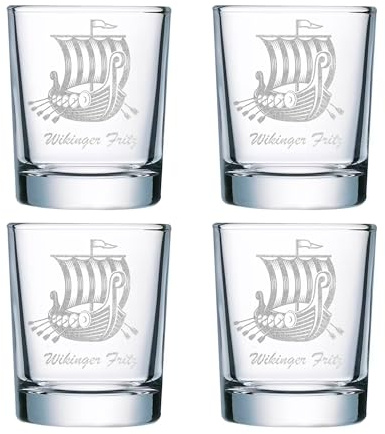 elbedruck 4er Set Schnapsgläser 40ml mit persönlicher Gravur für Wikinger Wunschtext Gravur Shotgläser Schnapsglas (Schiff)