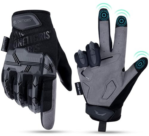 OneTigris Full Finger Gloves, Cycling Gloves Touch Screen Gloves Men Women for Outdoor Sports Cycling Motorcycle Motorbike Hiking, Black, L