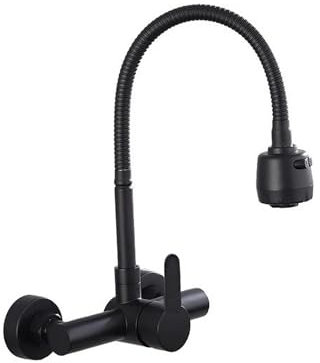 HomeLava Rubinetto Cucina a Muro con Spruzzatore a 2 Funzioni, Miscelatore Monocomando per Cucina con Beccuccio Flessibile, Acciaio inossidabile, Nero