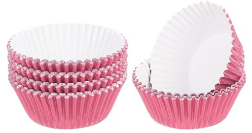 sourcing map 300 Pcs Foil Cupcake Liners, Muffins Metallic Baking Cups Wrappers Standard Greaseproof for Baking Cupcake Wrapper, Rose Gold