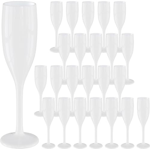 WELLGRO Set di bicchieri da spumante, 150 ml, in plastica bianca, infrangibili, senza BPA, riutilizzabili, 24 pezzi