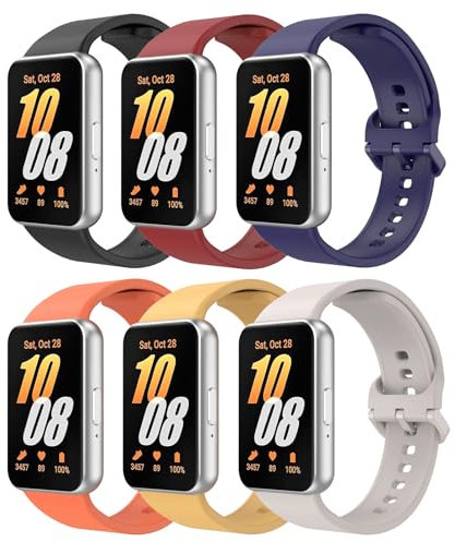 TiMOVO Correas Compatibles con Samsung Galaxy Fit 3 2024, Correa Deportiva Suave de Repuesto para Samsung Galaxy Fit 3 SM-R390, Negro+Rojo+Azul+Naranja+Amarillo Vivo+Luz de Estrellas