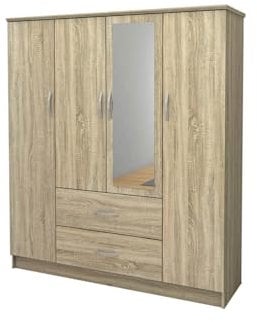 S & S Saldos y Stocks Armario de Dormitorio 4 Puertas DN, con Espejo Sonoma 190x160x50 cm