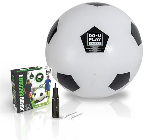 DoUPlay Jumbo-Fußball - Ø 76 cm - Riesen-Ball aus robustem Gummi, aufblasbar mit Handpumpe, Outdoor-Spielzeug für Kinder und Familie, ab 3 Jahren