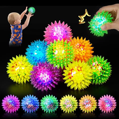 Libershine 12 Stück LED Igelball leuchtender Flummi, Springendes Spielzeug, Kinder und Hundespielzeug Ball, Blinkender Stachelball für Festival Zubehör Sensorik Spielzeug