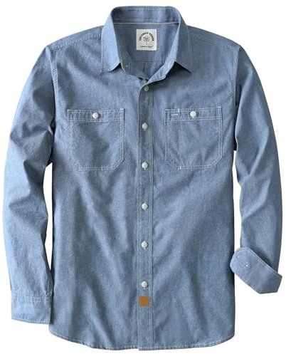 Dubinik® Chemise Homme Chambray Manches Longues Casual Bouton Vintage Deux Poche Travail Coton Coupe Regular