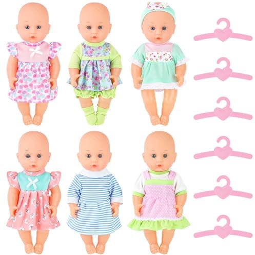 deAO 6 Sätze Puppenkleidung für 28-33CM Babypuppen, Niedlich Puppenkleider Set mit 2 Höschen und 6 Aufhänger, Puppen Zubehör Blümchenmuster Shirt mit Tutu für Neugeborene Baby, Rocksets (Keine Puppe)