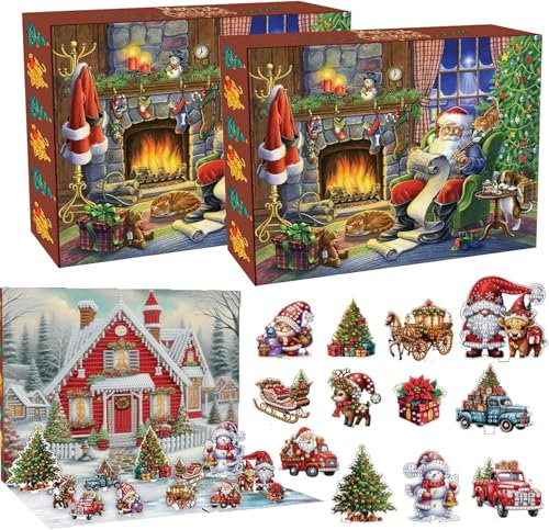 5D Diamond Painting Adventskalender Weihnachten Set, Weihnachtsdeko Countdown Kalender 12 Tage, Diamant Painting Weihnachtskalender 2025, Diamant Malerei Adventskalender 2025 Kinder Frauen (2 Stücke)