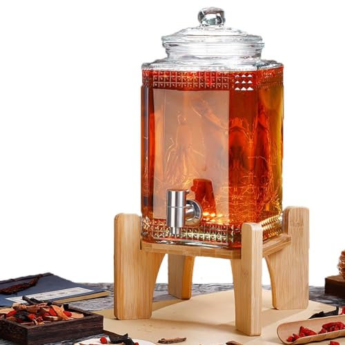 KLYDBMYT 5-Liter-Getränkespender aus Glas mit Wasserhahn und Deckel, Kaltwasserflasche für Büro und Camping