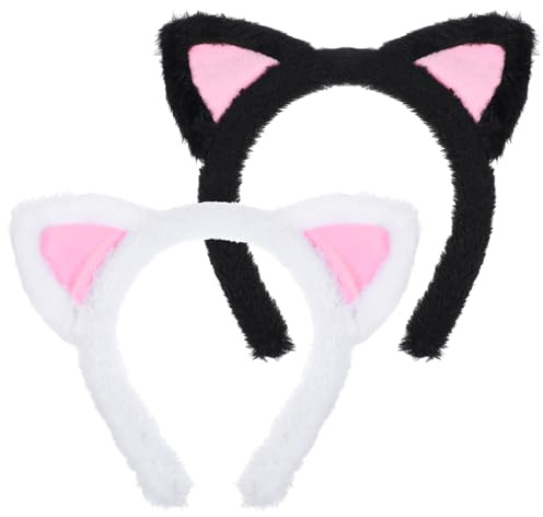 2 Stück Haarreifen Katze, Cute Katzenohren Haarband, Katze Stirnband Katzenohren Stirnbänder Niedlich Haarreif Waschgesicht Plüsch Haarschmuck Weich Haarreif für Cosplay Musikfestivals Themenpartys
