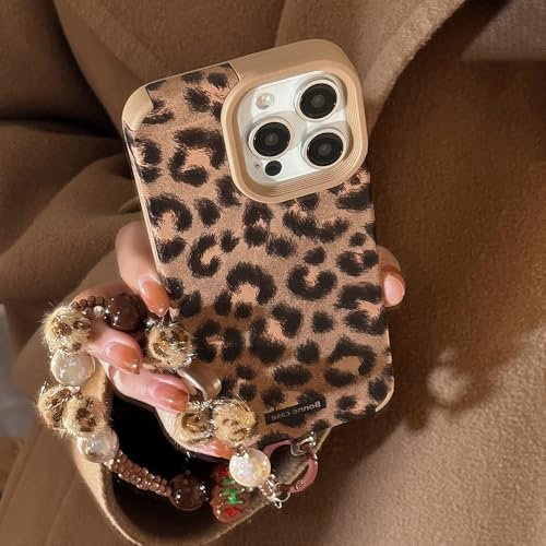 PAIXIKYZ Hülle Kompatibel mit iPhone 15 Pro Max - Etui Luxus Leopard Pelz Retro Soft Case
