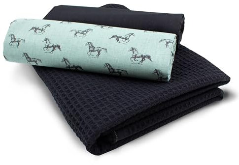 VmG-Store Waffelpique + Baumwollstoff Set farblich abgestimmt Waffel Stoff 100% Baumwollstoff Tex Standard 100 (Pferde Galopp Grün Set04)