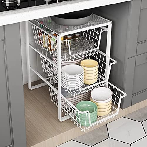 Waschbeckenunterschrank mit 2 Etagen und ausziehbaren Schubladen, Badezimmerschrank, ausziehbares Ablagefach für einfachen Zugang, Weiß