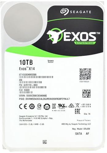 Seagate Exos X14 - Disco rigido interno da 10 TB, ST10000NM0568, 3,5, HDD, 512e/4 Kn, SATA 6 Gb/s 7200 RPM, 256 MB