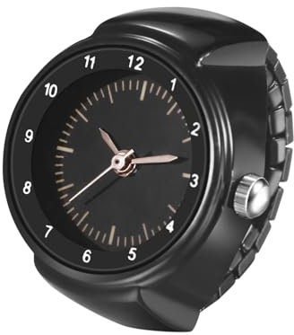 Silverora Ringuhr Fingerringuhr Edelstahl Elastische: Herren Damen Analog Quarzuhren mit Arabische Ziffern Skala Stretchband Edelstahlband Finger Uhr Geschenke für Männer Frauen schwarz