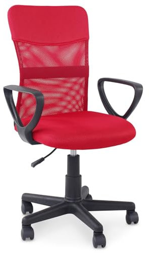 IDIMEX Sedia girevole da ufficio Jogo, regolabile in altezza, colore rosso, ergonomica, con braccioli, sedia girevole con rivestimento in tessuto mesh traspirante, per ufficio e casa ufficio