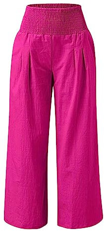 Pantalon en Lin Fluide Femme Été Taille Haute Jambe Large Décontractés Pantacourt Léger Ample Longueur Droit Pant avec Poches Coton et Palazzo Plage Bohème Long de Salon