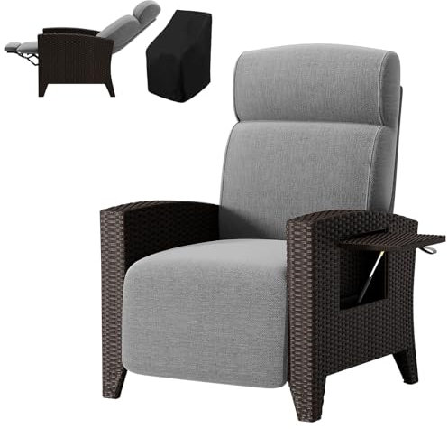 haiorjun Liegesessel Garten mit Verstellbare Rückenlehne und Klappbare Tischplatte, Ergonomische Rattan Relaxliege Garten mit Dicke Sitzkissen und Abdeckung, Gray Rattansessel Loungesessel Outdoor