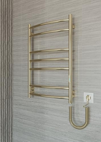 Luxury Gold Electric Towel Radiator 715 x 480 mm - 97W 304 Stainless Steel - Wall Mounted - Thermostat & Timer - For Designer Bathrooms & Hotels