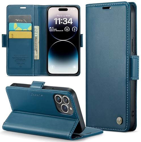 Rerzoiro for iPhone 14 Pro Max Case 6.7 Inch, Premium PU Leather Wallet Case Flip Cover with [RFID Blocking][Card Holder][Stand Function] Shockproof Protective for iPhone 14 Pro Max, Blue