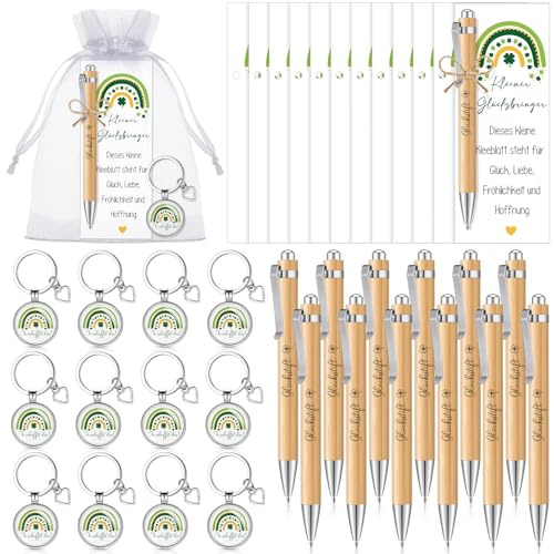 Otuuz Glücksstift Kugelschreiber mit Kleeblatt Schlüsselanhänger, 12 Sets