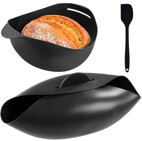 VAIGU:OA Brotbackform Silikon - 3 In 1 Brotbackform Antihaft Silikon Universalschale Oval 24,5 cm Zum Backen mit 1 Silikonspatel, Hitzebeständig bis 230 °C, Mischen Und DüNsten (schwarz)