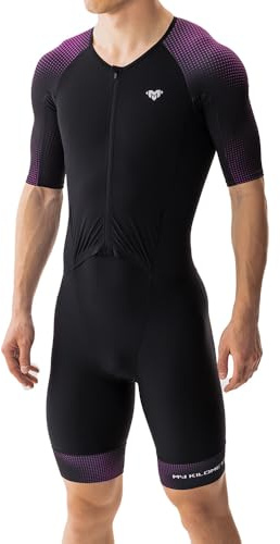 MY KILOMETRE Men’s Triathlon Suits Short Sleeve Tri Suit Racing Triathlon Suit – Quick Dry, Padded, Zipper Pocket (Purple,Medium)