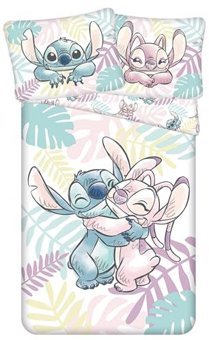 Disney Stitch Andzia Two-Sided, Kinderbettwäsche-Set aus Baumwolle mit Reißverschluss, 100% Both 140x200cm+70x90cm Oeko-TEX (E)