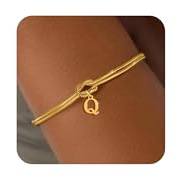 Aidenn Knoten Armband Damen Gold mit Buchstaben Q Wasserfester Armbänder Set 18k Vergoldet Charm Armkette Verstellbare Stapelbare Goldene Armbander Bracelet Geschenk für Frauen Schmuck