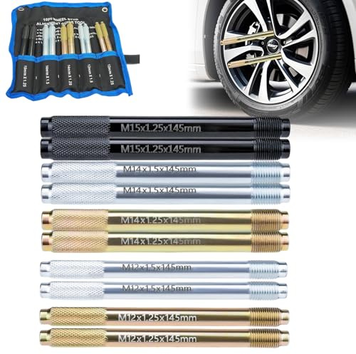 Radmontagehilfe Set, 10 Stück Radmontagehilfe Fixierbolzen | , Edelstahl Radausrichtungsstift, M12 x 1.25, M12 x 1.5, M14 x 1.25, M14 x 1.5, M15 x 1.25, Robust und Einfach zu Bedienen