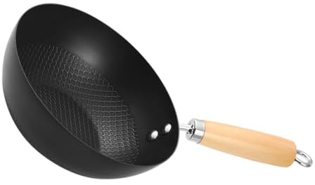 Ipetboom Mini Flat Bottom Wok Pan for Stovetops, Iron and Wood Handle
