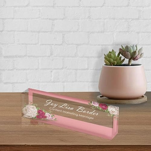 Personalised Office Desk Name Plate Custom Modern Plaque Sign Clear Glass Effect White Acrylic Base Work Home Gift for Loved Ones