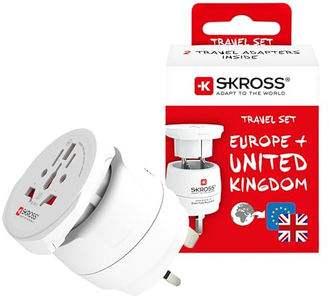 SKROSS Combo World to UK Travel Adapter | Universal Adapter for 2- & 3-Pole Devices, 220+ Destinations, Swiss-Engineered, Type G, E & F