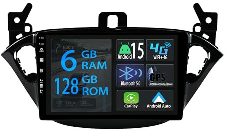 【6+128GB】 Keconsing Autorradio Android 15 de 9 Pulgadas Radio para Opel Corsa 2015 2016 2017 2018 2019 Carplay Car Play inalámbrico Navi Pantalla Navegación Reproductor Estéreo Pantalla táctil